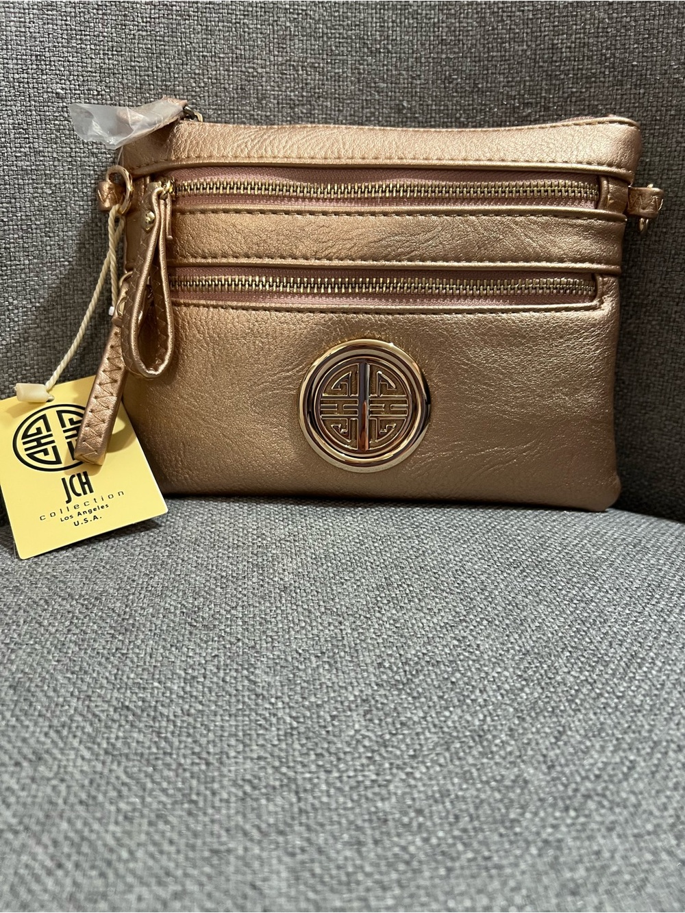 Metallic Rose Gold Crossbody Wristlet Bag - Picture 2 of 5